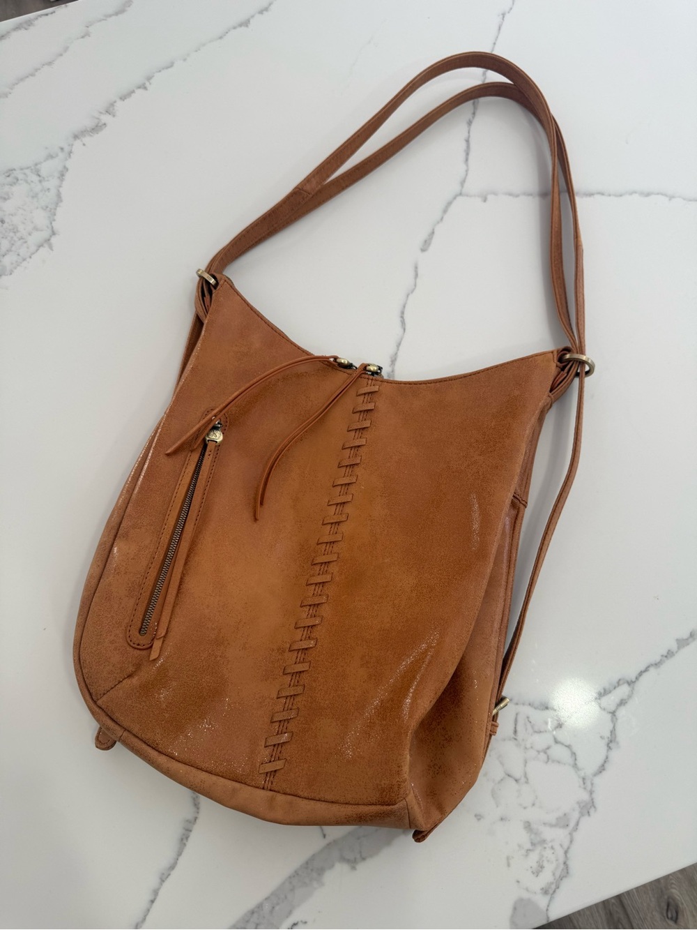HOBO Merrin Convertible Backpack Whiskey Leather Whipstitch with shimmer - Picture 2 of 16